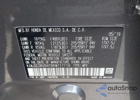 2019 Honda Hr-V Ex-L from USA, damaged, VIN 3CZRU5H78KM717718